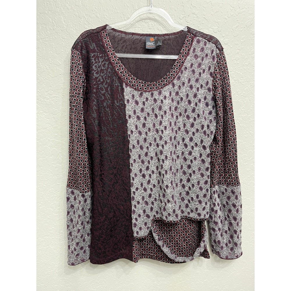 ANAC Designed by Kimi Top XL Mixed Print Mesh Art to Wear Knit Blouse Boho
